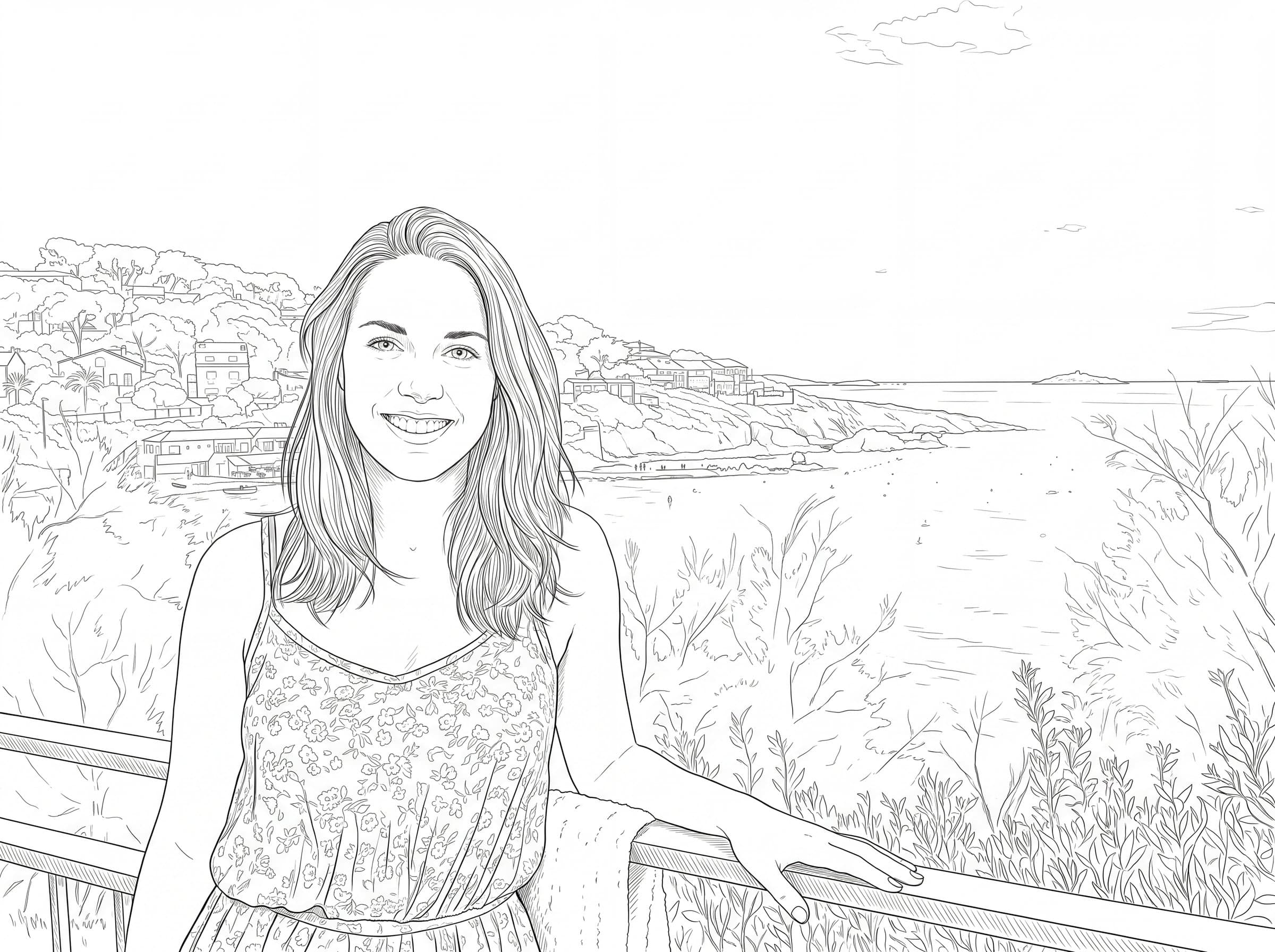 Photo rendered as a Detailed coloring page